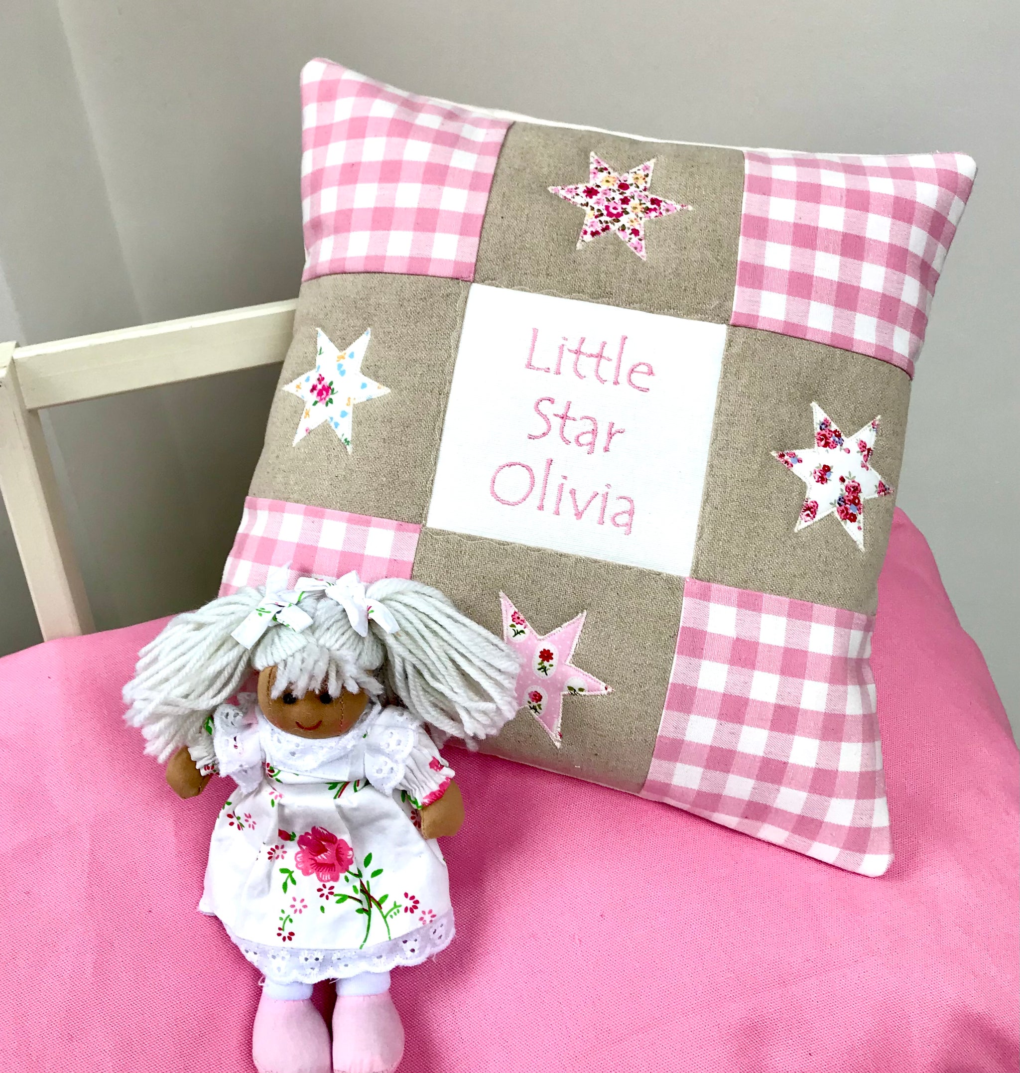 Personalised Little Star Cushion Pink Tuppenny House Designs