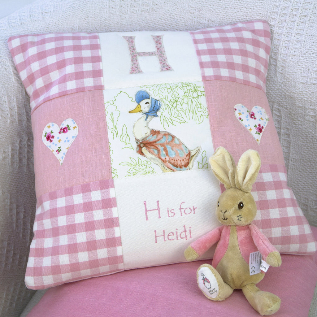 Beatrix Potter© Alphabet Cushion Pink Tuppenny House Designs